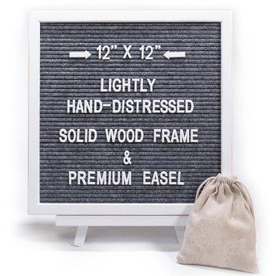 Premium Gray Felt Letter Board Set with Distressed White Vintage Frame